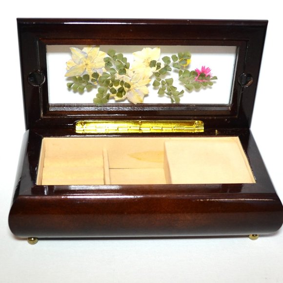 Vintage Gloss Finish Wooden Music Box Jewelry Storage Ladies Dresser Vanity - Picture 5 of 13